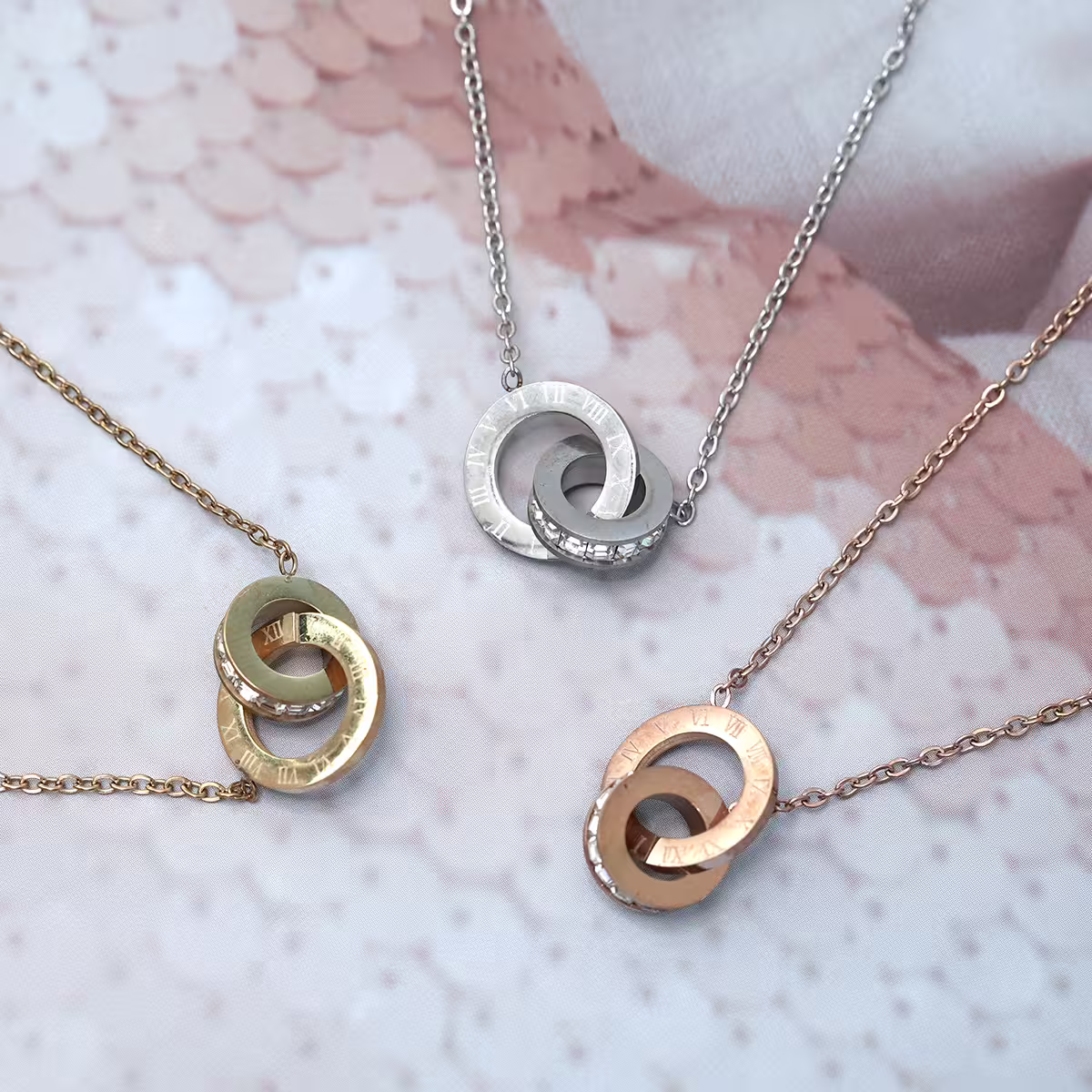 316鋼飾&times;雙環晶鑽&times;項鍊&times;玫瑰金-第5張