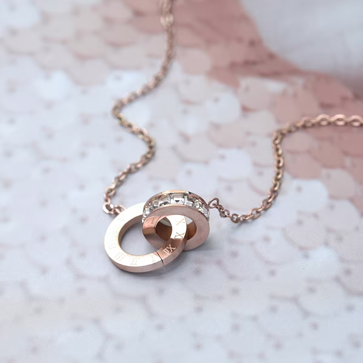 316鋼飾&times;雙環晶鑽&times;項鍊&times;玫瑰金-第1張