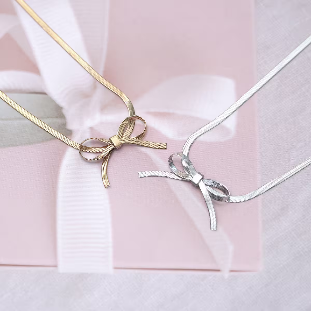 316鋼飾&times;扁平蛇骨蝴蝶結&times;項鍊&times;銀色-第6張