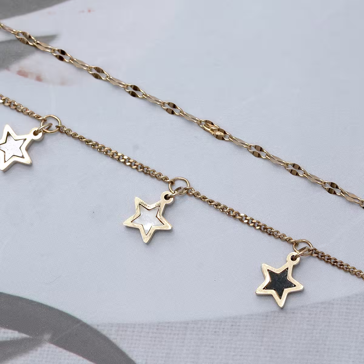 316鋼飾&times;星白星星&times;雙層腳鍊&times;金色-第4張