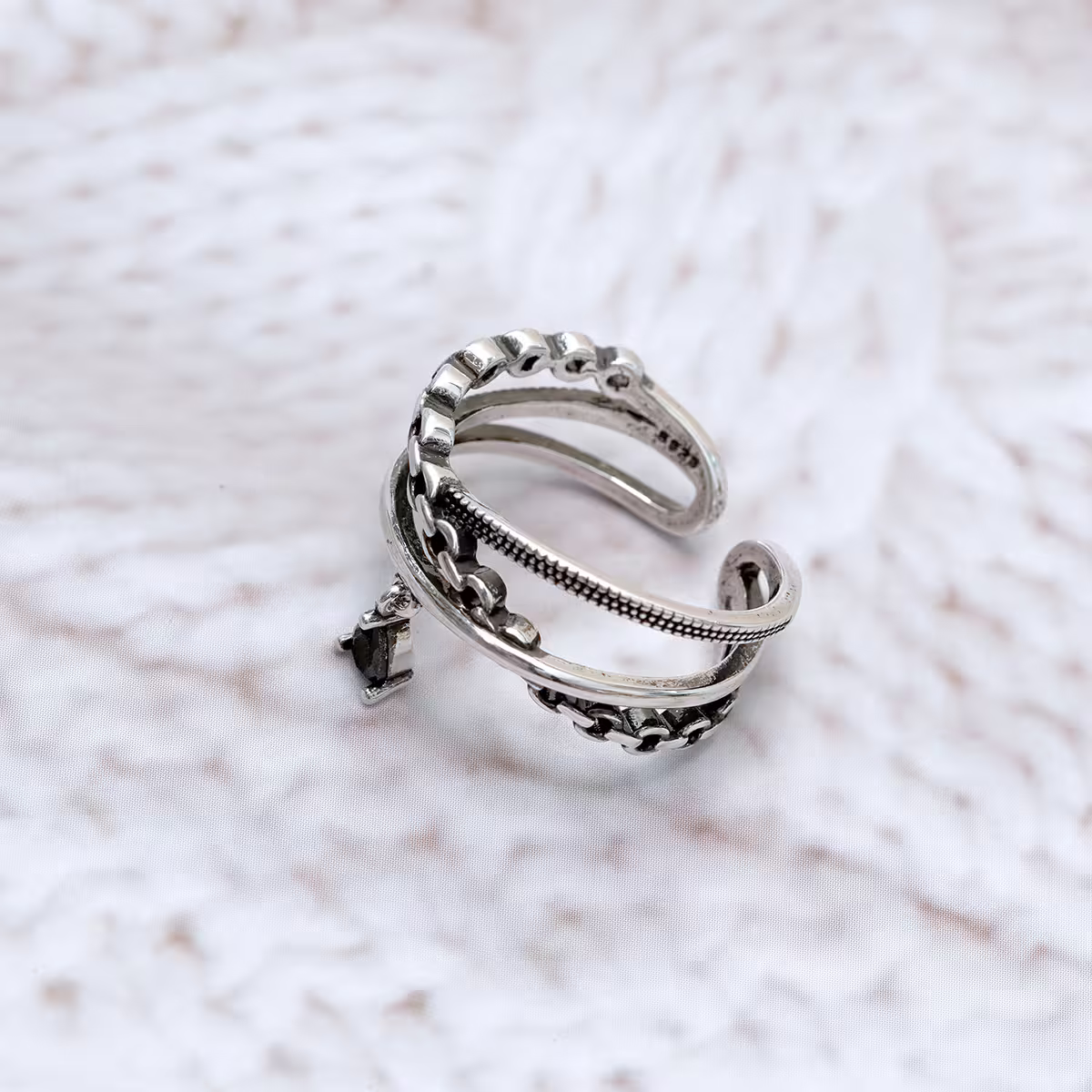 925銀飾&times;多層黑眼淚&times;開口戒指-第2張