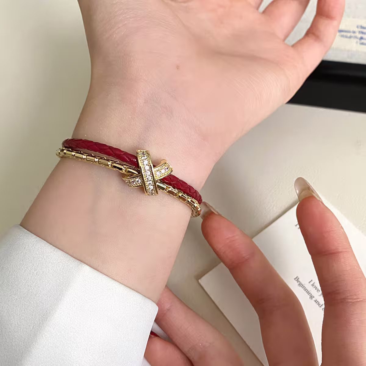 紅繩金線交叉&times;雙層手鍊-第6張