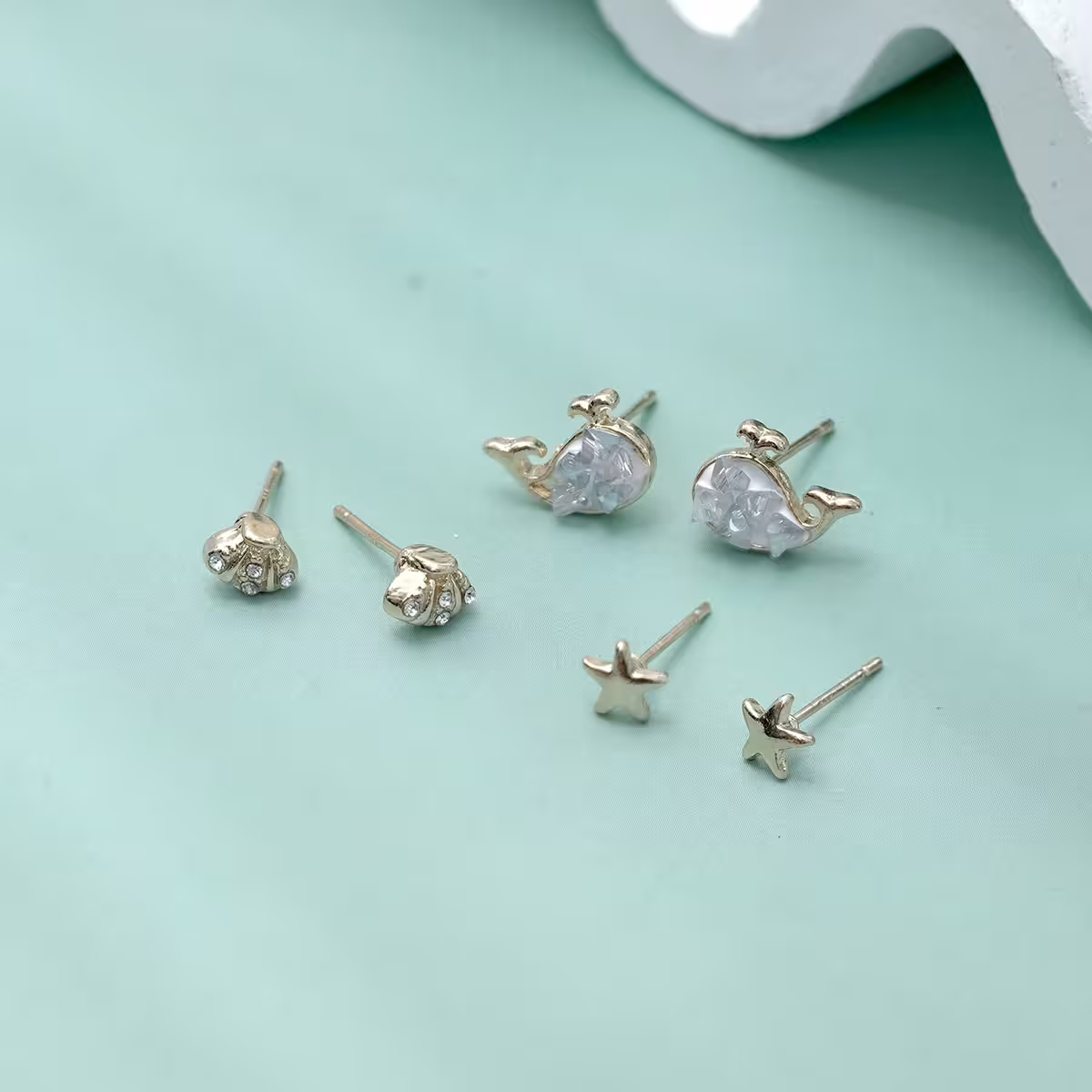 鯨魚海洋貝殼&times;三套件耳環組-第3張