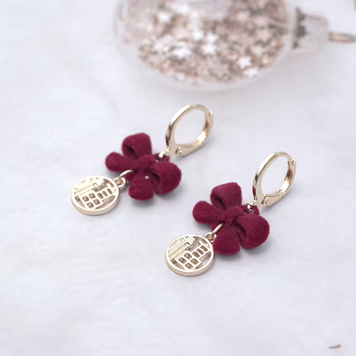 福字紅領結&times;吊墜耳扣-第1張