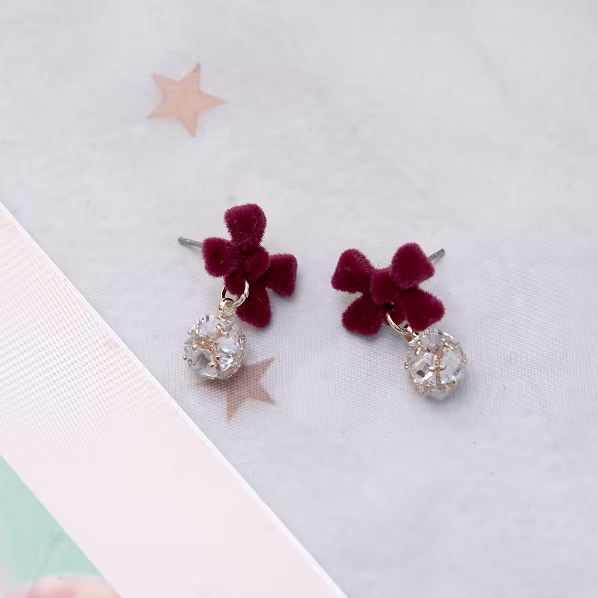 植絨蝴蝶結晶鑽球&times;吊墜耳環-第3張