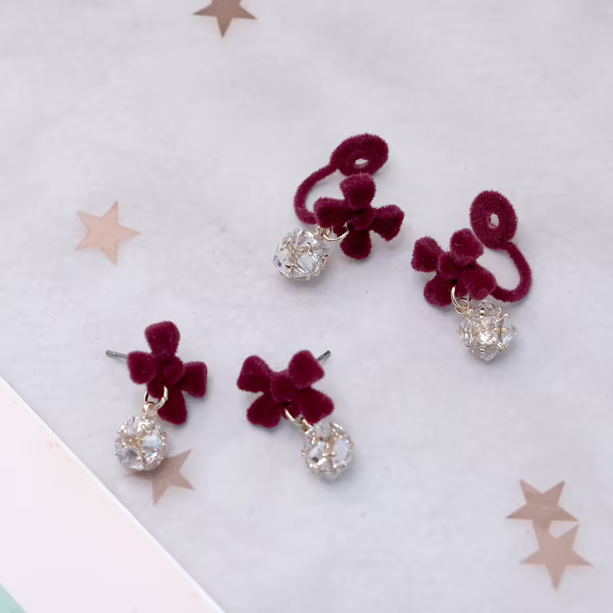 植絨蝴蝶結晶鑽球&times;蚊香盤U型耳夾-第4張