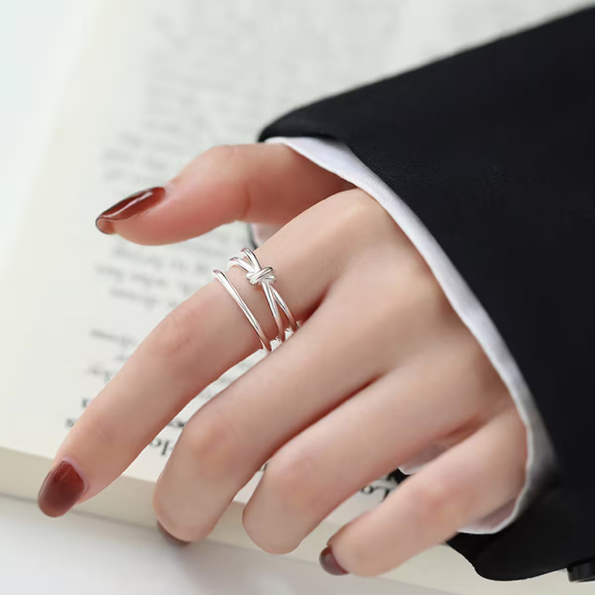 925銀飾&times;線條打結雙層&times;開口戒指-第5張