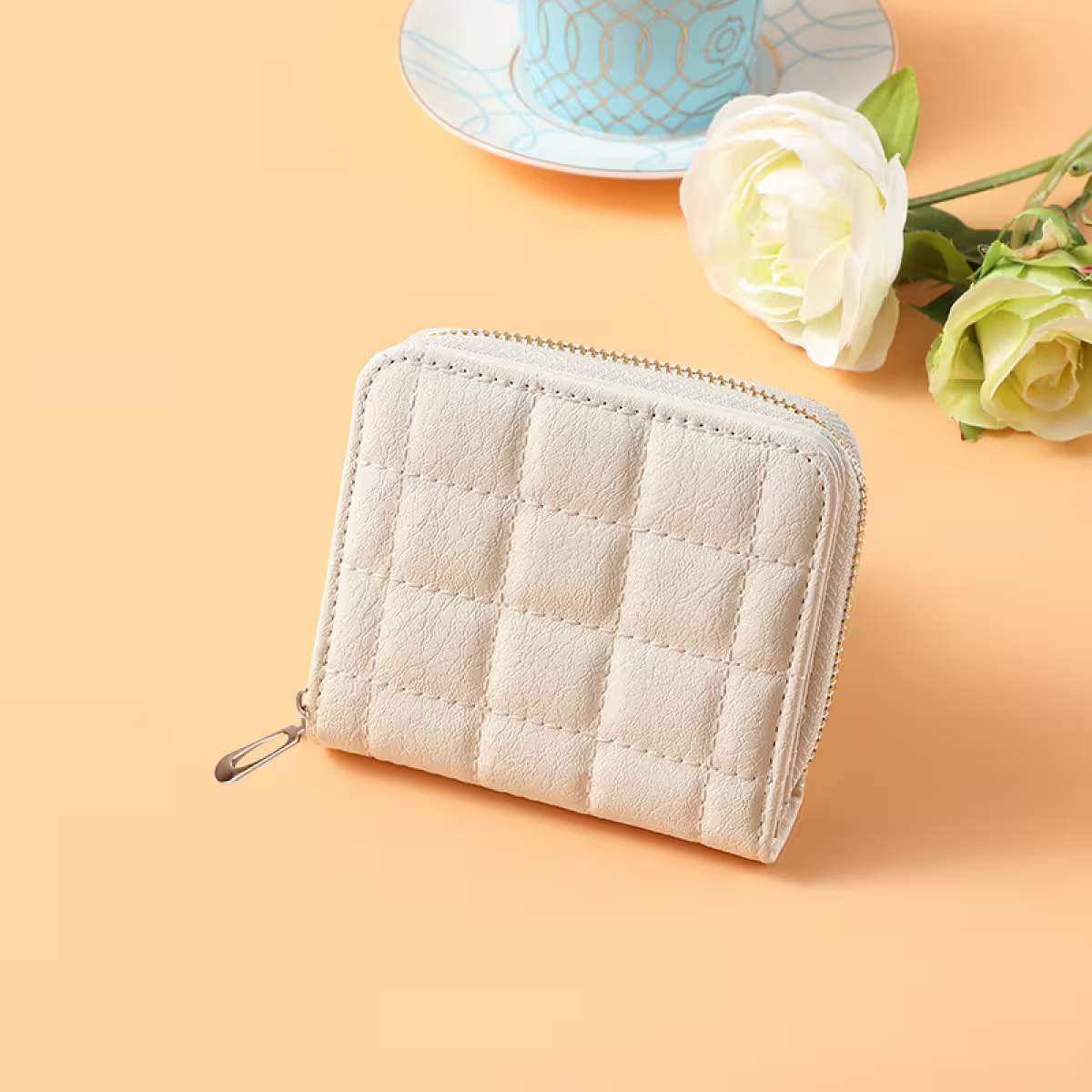 時尚格紋&times;對折短夾&times;拉鍊零錢包&times;白色-第1張