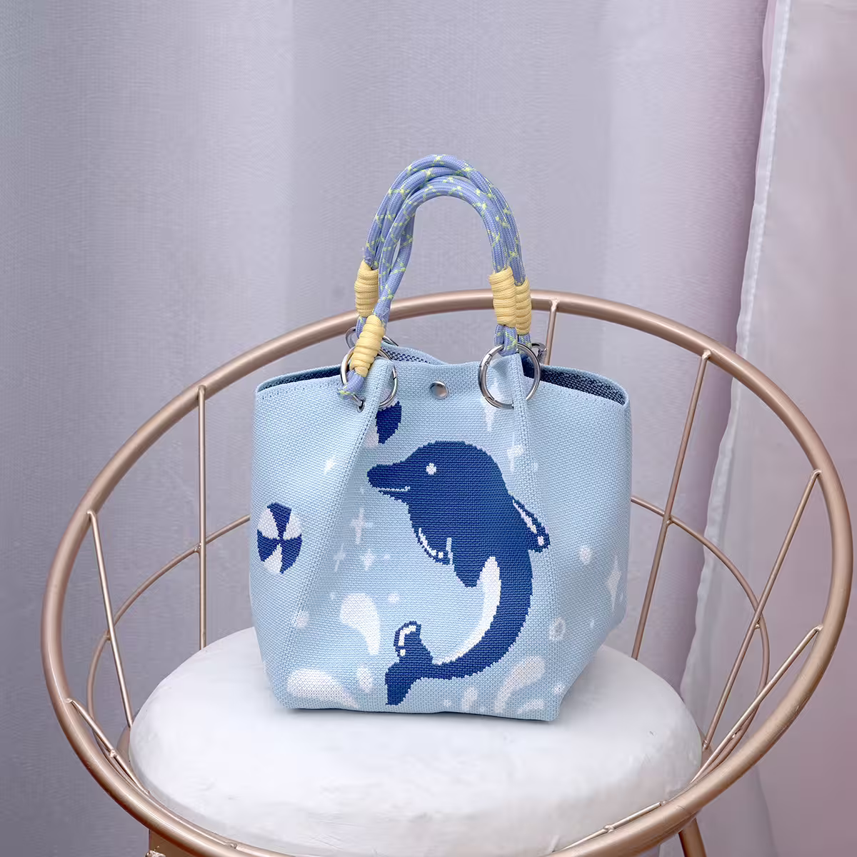 藍色海豚&times;針織手提袋-第1張