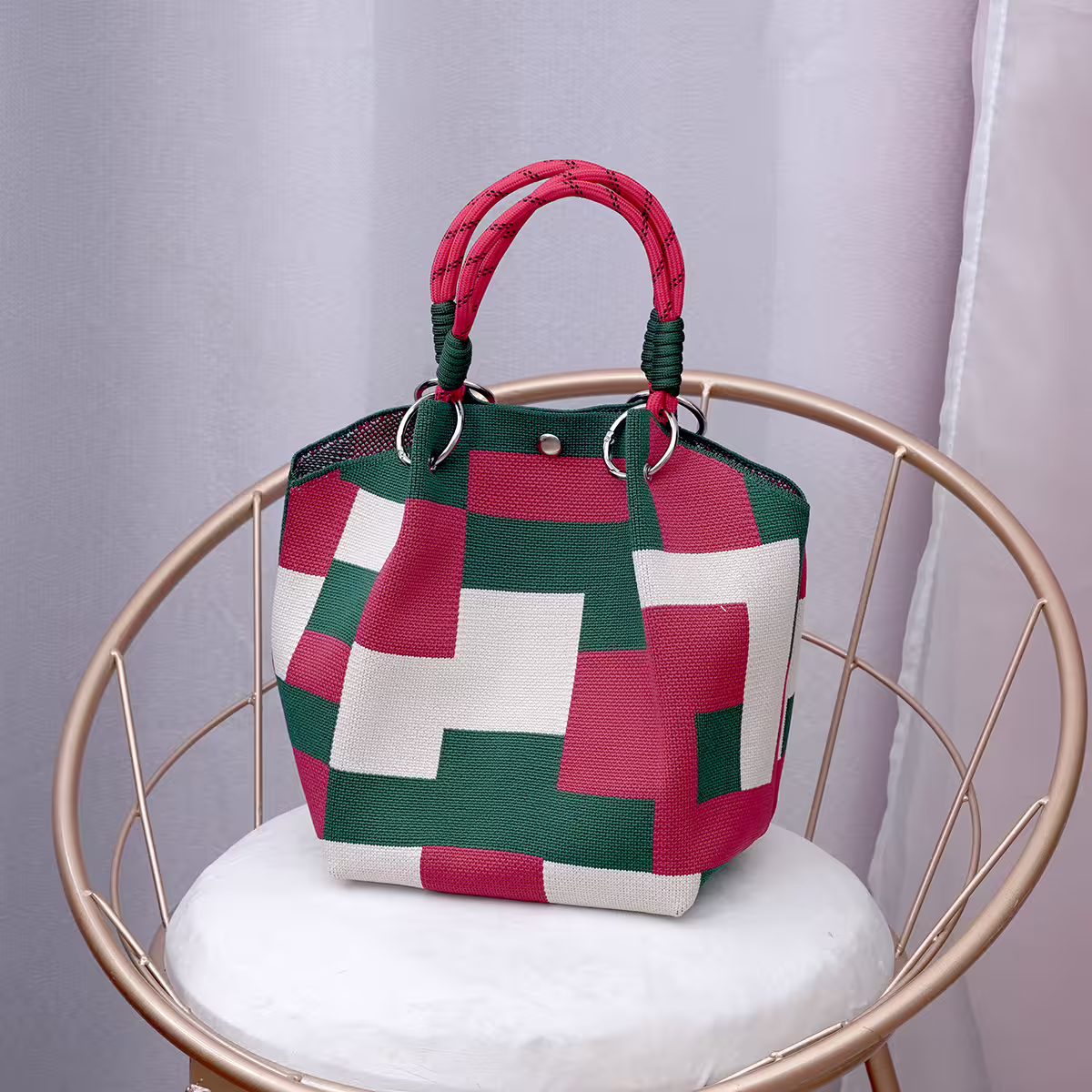 紅綠方格&times;針織手提袋-第1張