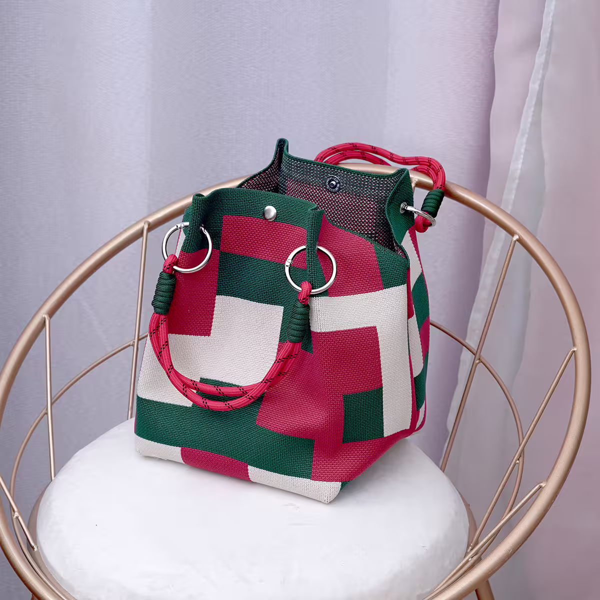 紅綠方格&times;針織手提袋-第3張
