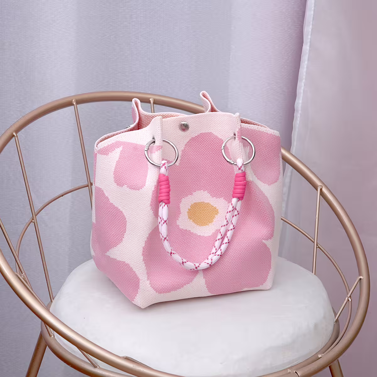 粉紅小花&times;針織手提袋-第2張