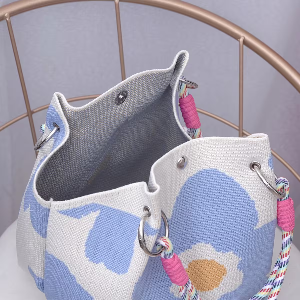 藍色小花&times;針織手提袋-第5張