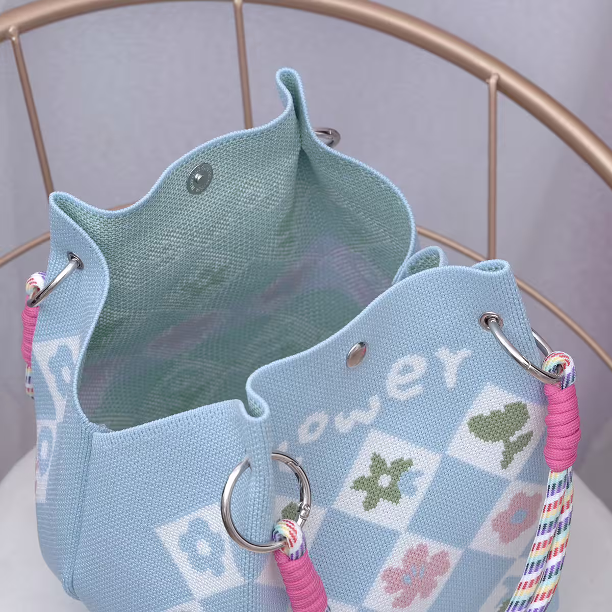 藍底碎花&times;針織手提袋-第4張