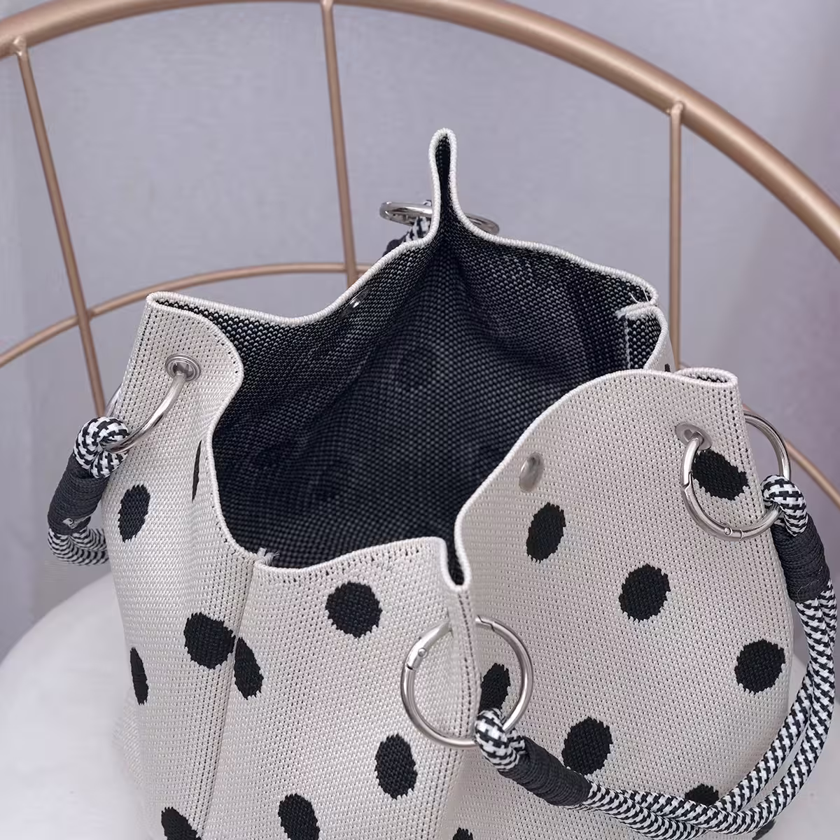 黑色波點&times;針織手提袋-第4張