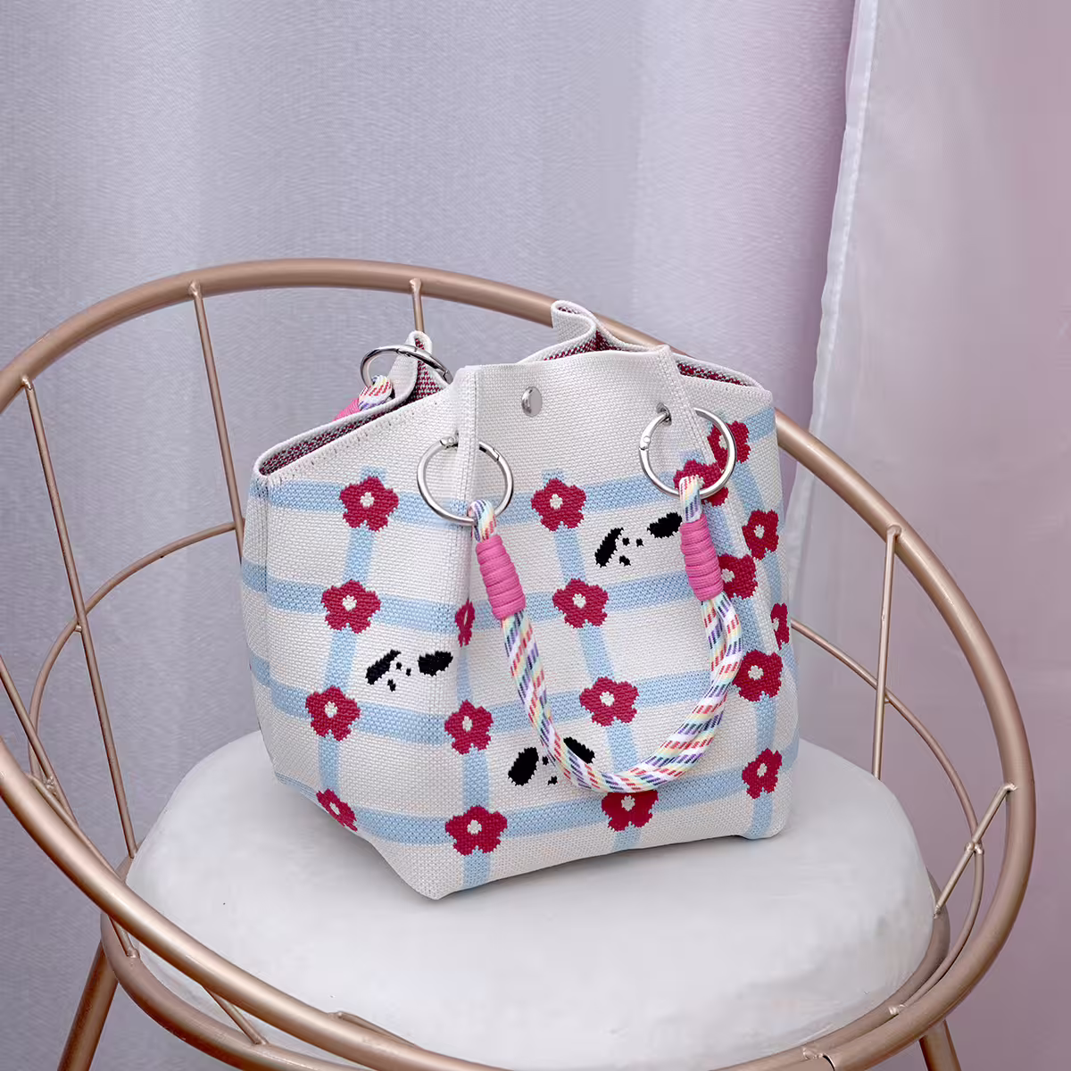 紅花小狗&times;針織手提袋-第2張
