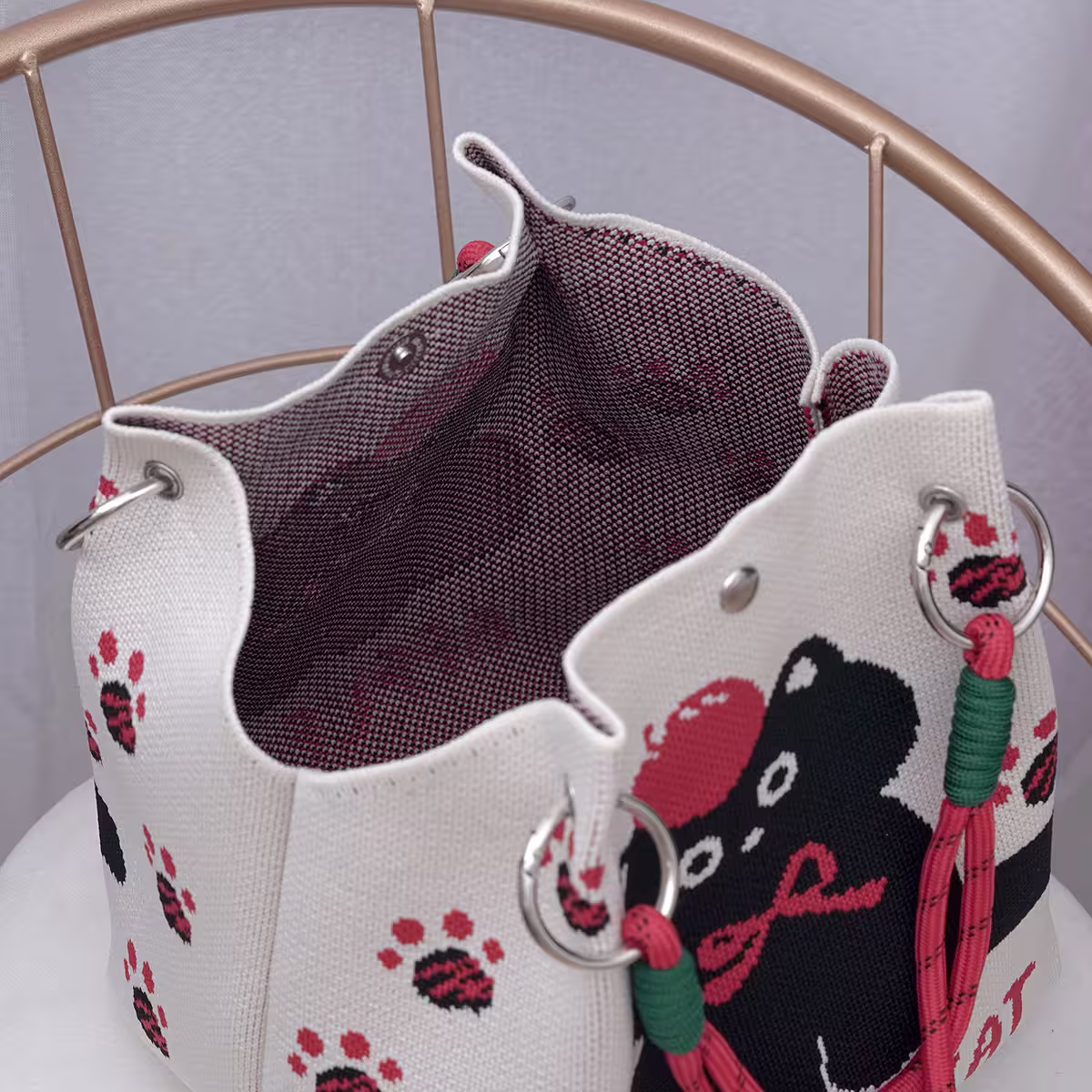 蘋果黑貓&times;針織手提袋-第4張