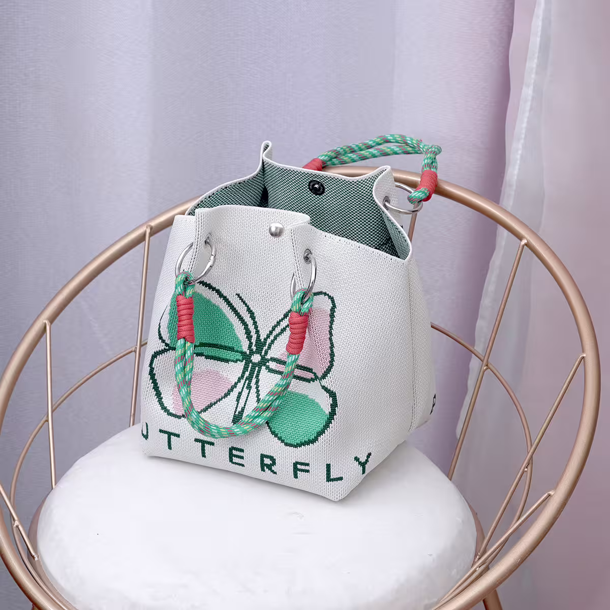 粉綠蝴蝶&times;針織手提袋-第2張