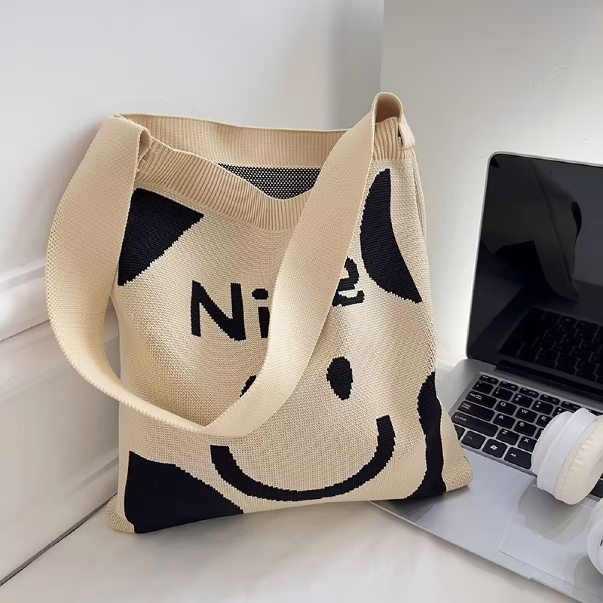 黑白笑臉&times;針織&times;單肩背包-第2張