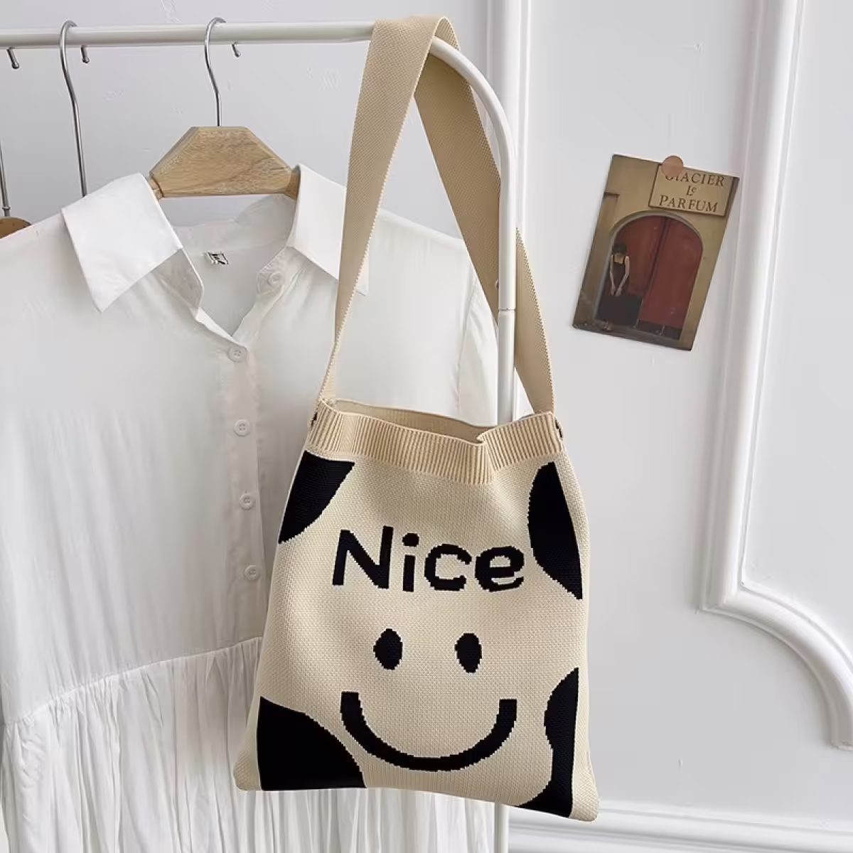 黑白笑臉&times;針織&times;單肩背包-第3張