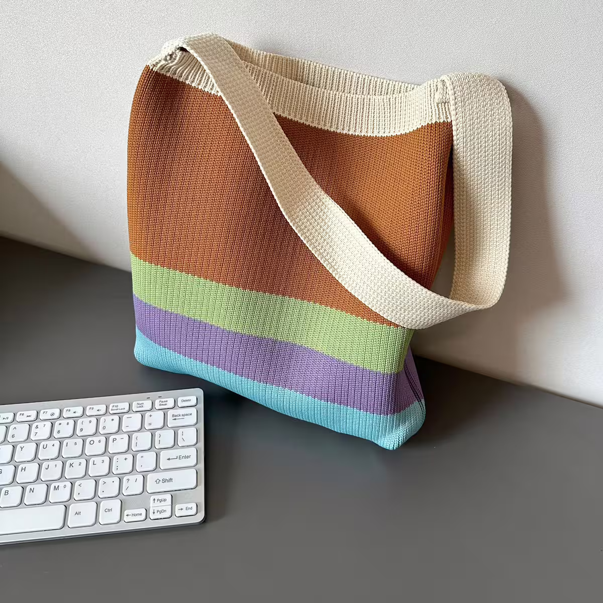 棕咖撞色&times;針織&times;單肩背包-第3張