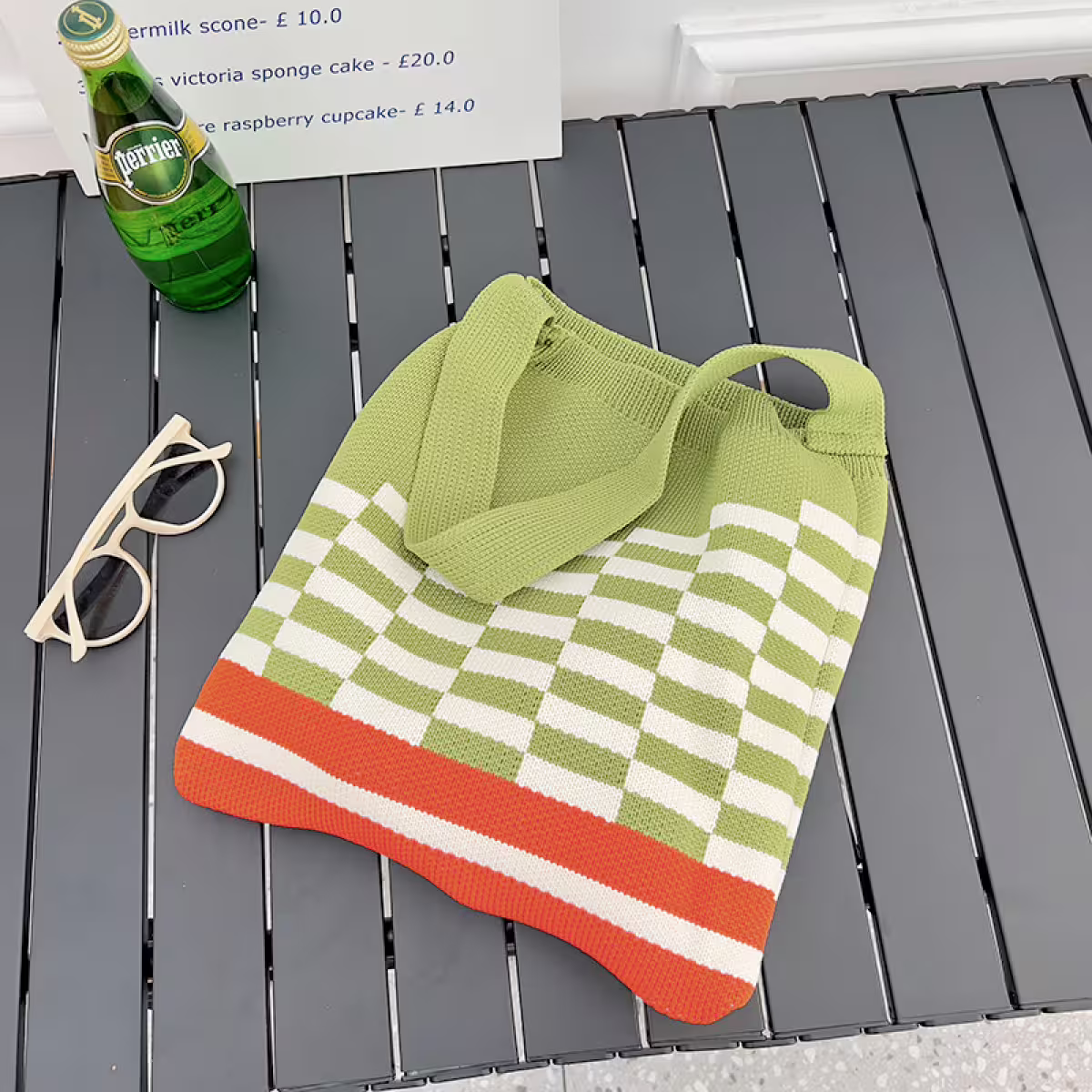 芥綠格子&times;針織&times;單肩背包-第2張