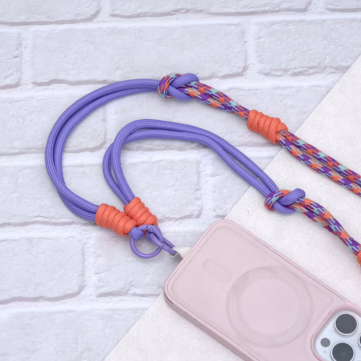 可延長運動風撞色&times;手機斜背&腕帶&times;兩用掛繩&times;紫橘紋理-第5張