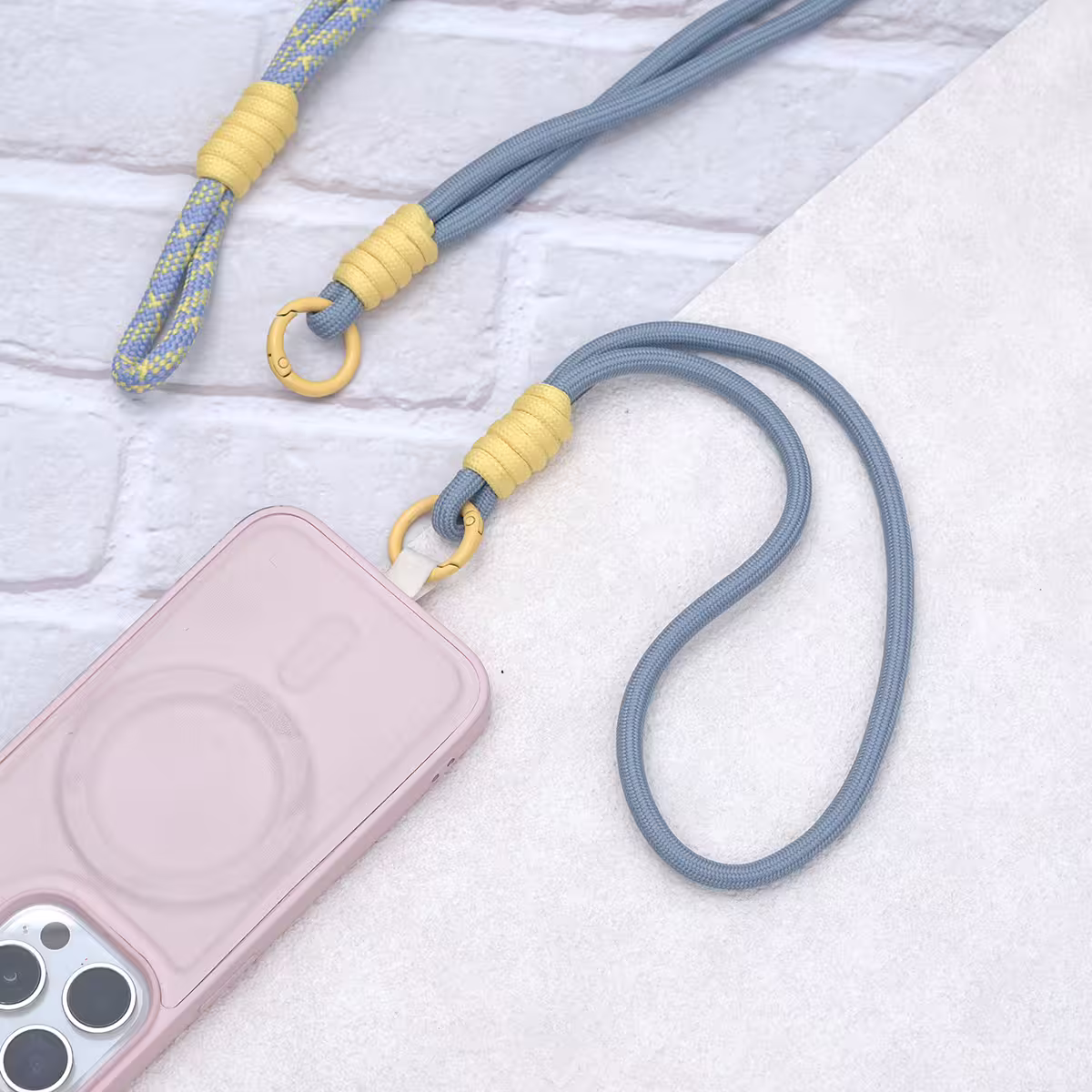 可延長運動風撞色&times;手機斜背&腕帶&times;兩用掛繩&times;灰黃紋理-第4張