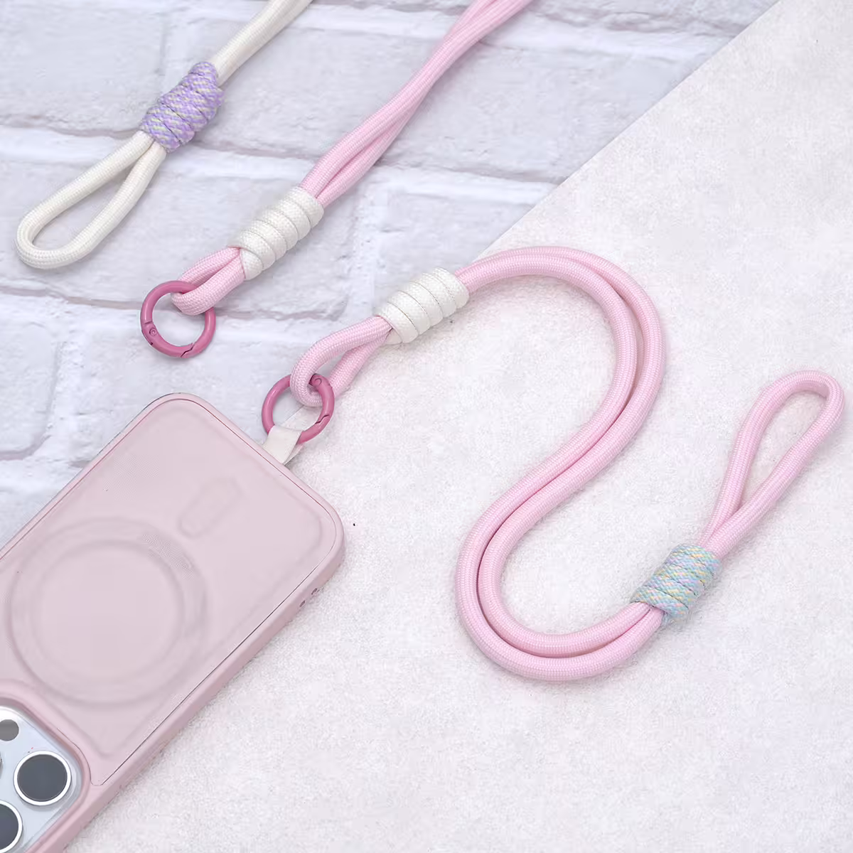 可延長運動風撞色&times;手機斜背&腕帶&times;兩用掛繩&times;粉白素色-第4張