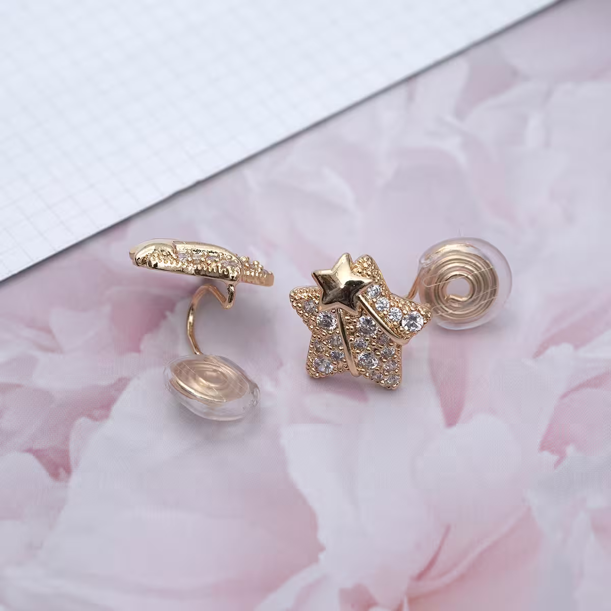 金色星星閃鑽&times;蚊香盤U型耳夾-第3張
