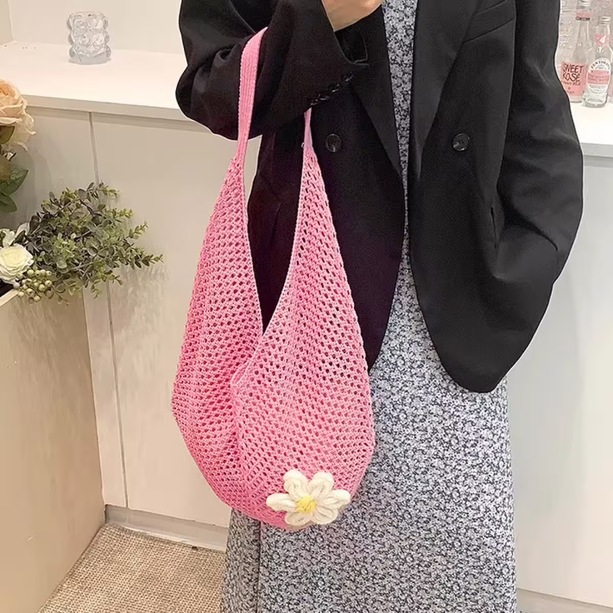 慵懶小花針織&times;肩背包&times;粉紅-第5張