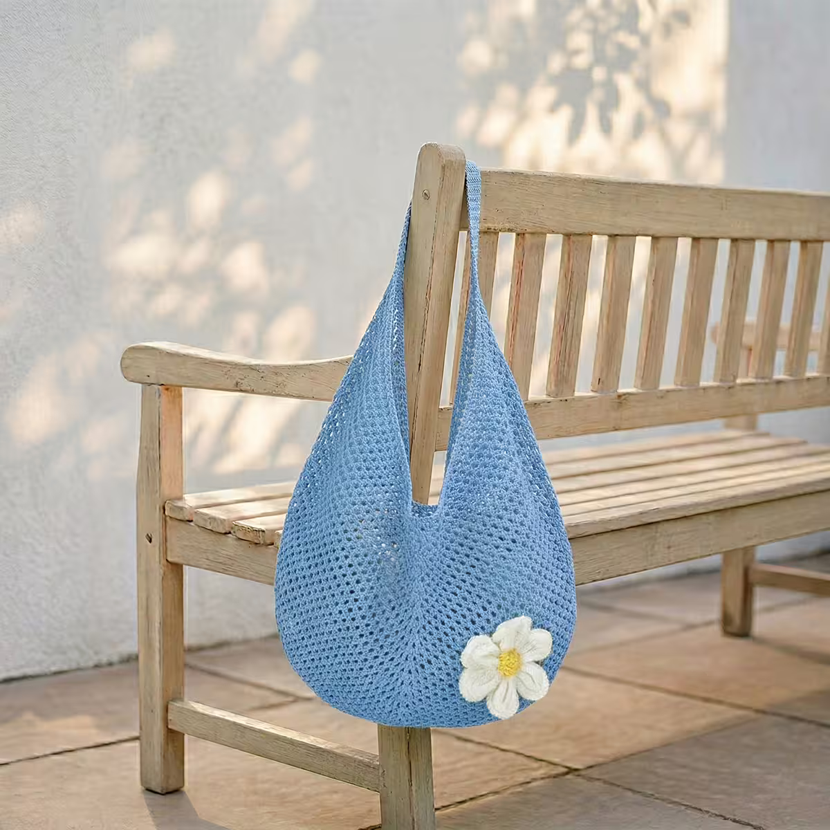 慵懶小花針織&times;肩背包&times;藍色-第1張