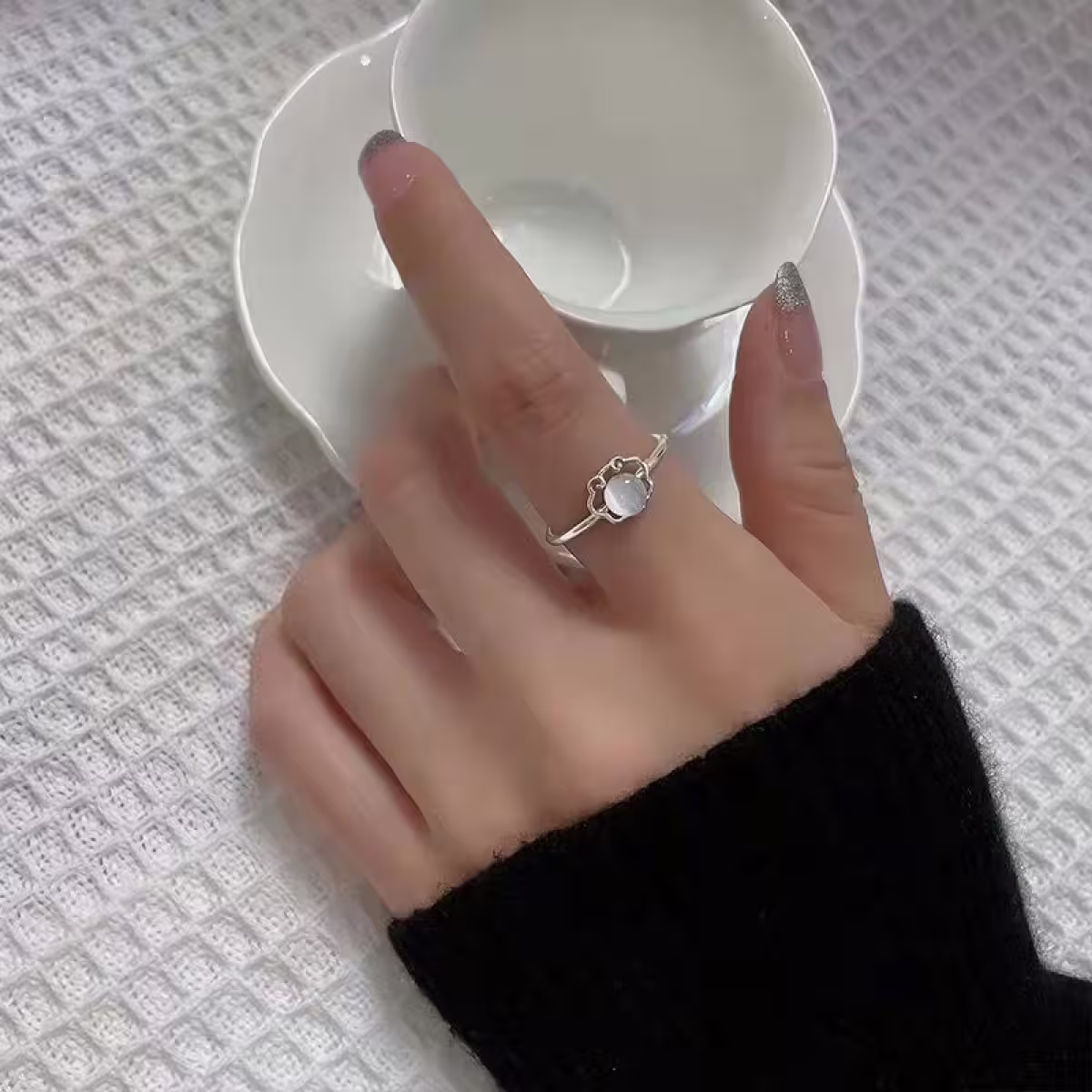 925銀飾&times;祥雲貓眼石&times;開口戒指-第5張