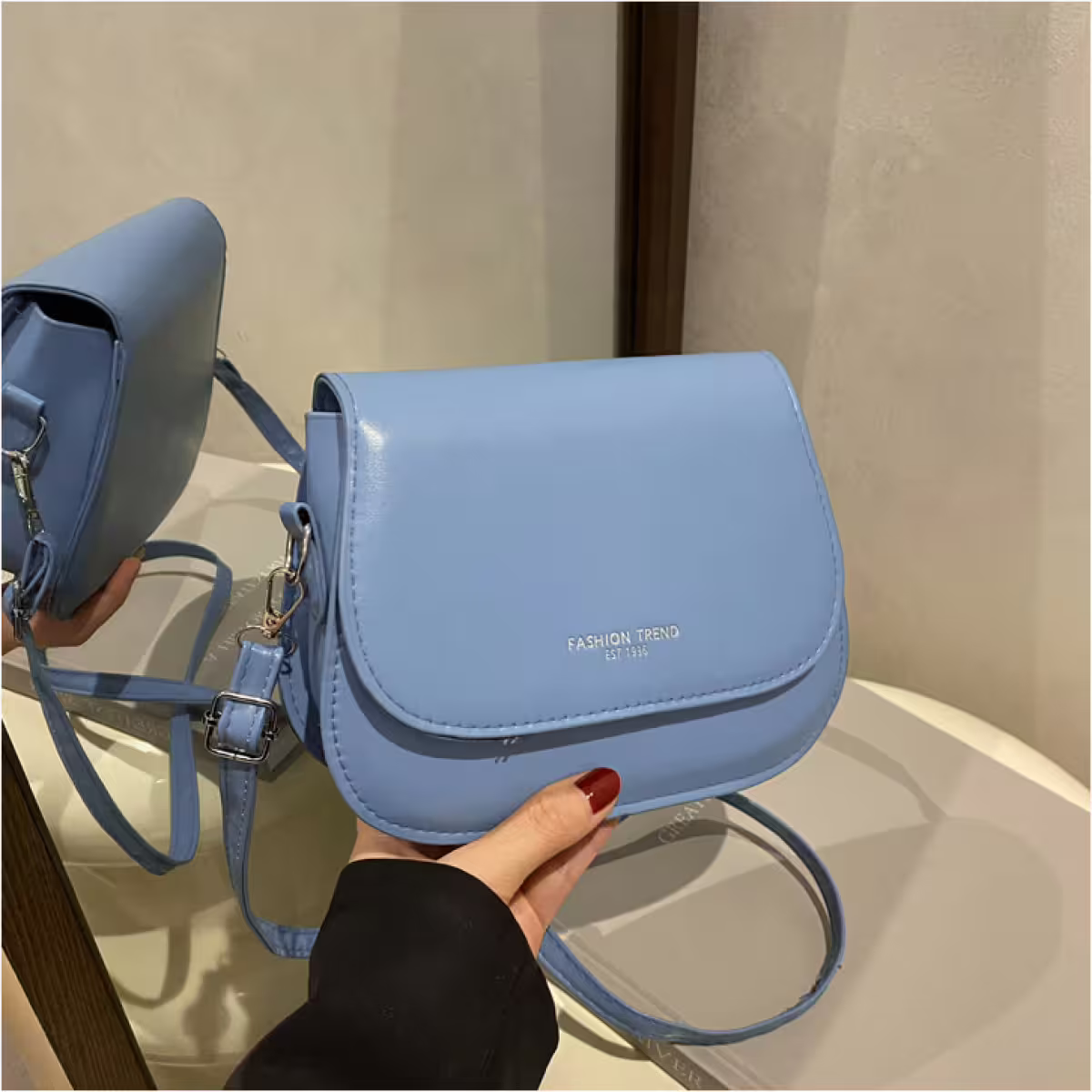 時尚掀蓋馬鞍包&times;斜背包&times;藍色-第3張