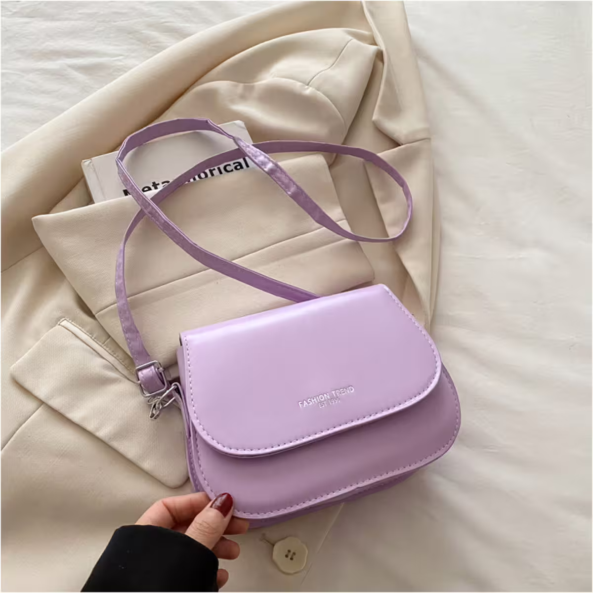 時尚掀蓋馬鞍包&times;斜背包&times;紫色-第3張