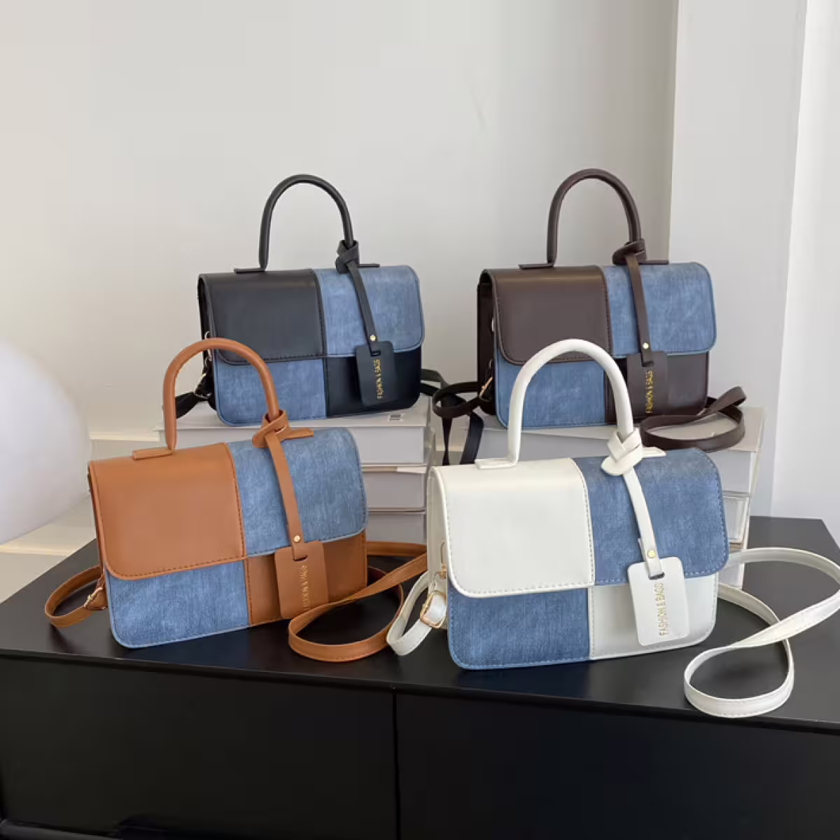 牛仔單寧皮革撞色&times;斜背包&times;深咖-第6張