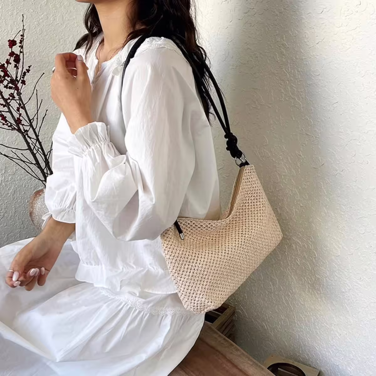 涼夏鏤空草編包&times;可調式斜背包&times;黑色-第5張