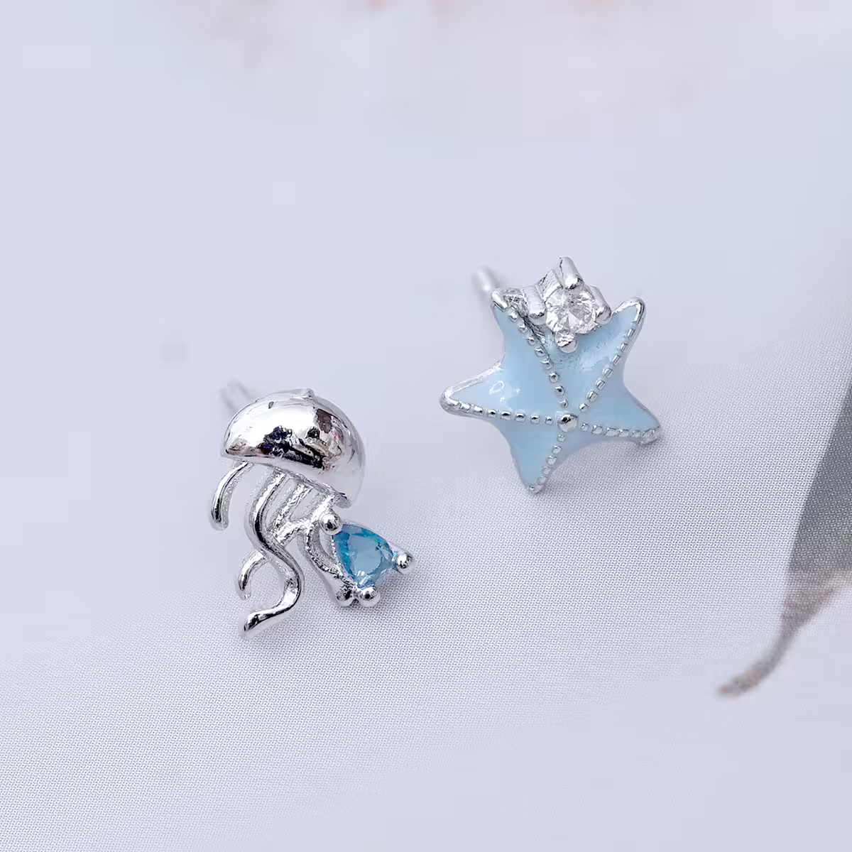 925銀針&times;水母海星&times;不對稱耳環-第1張