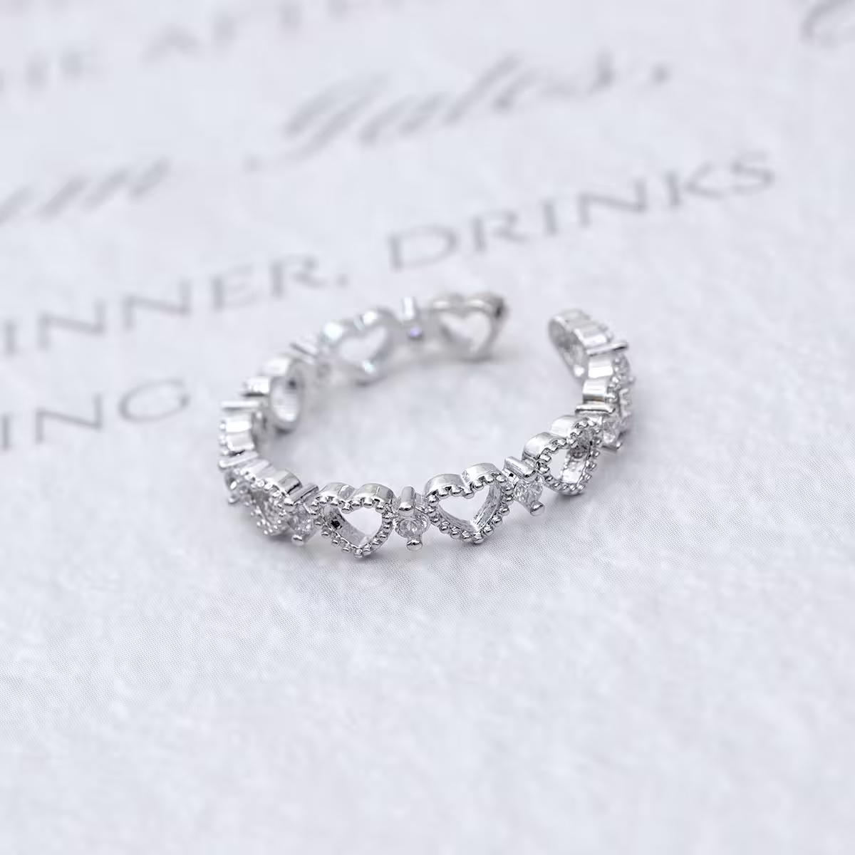 925銀飾&times;鏤空愛心晶鑽&times;開口戒指-第4張