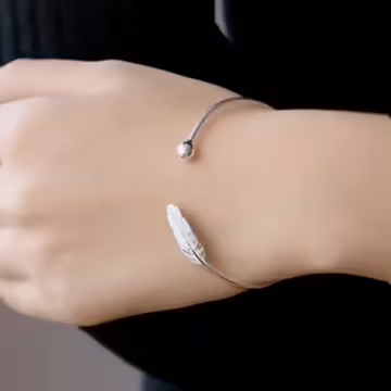 925銀飾×小羽毛×開口手環