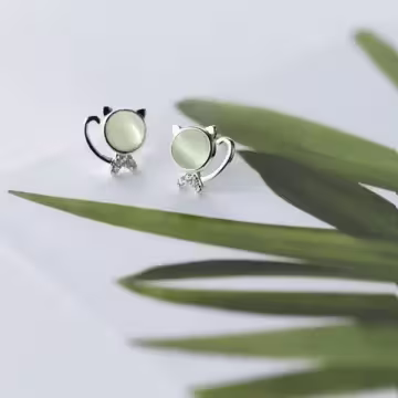 925銀針×綠瑪瑙小貓×耳針