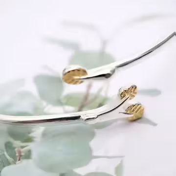 925銀飾×金枝葉×開口手環