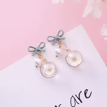 少女心蝴蝶結櫻花琉璃×吊墜耳環×灰綠