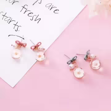 少女心蝴蝶結櫻花琉璃×吊墜耳環×灰綠