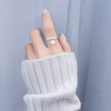 925銀飾×五瓣花絮×開口戒指