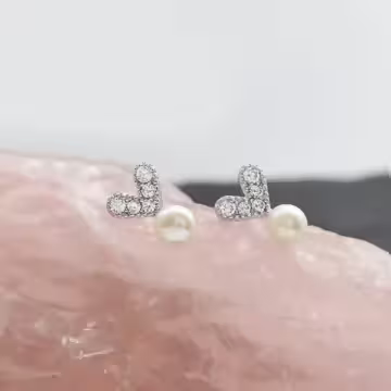 925銀針×愛心珍珠×耳針