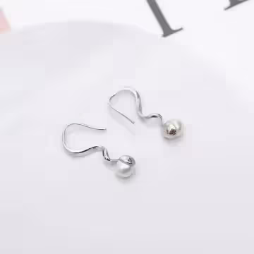 925銀針×波浪曲線珍珠×耳勾