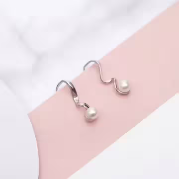 925銀針×波浪曲線珍珠×耳勾