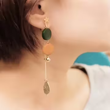 波頭活動小圓孔×螺旋耳夾二套件×白金色