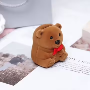 可愛小熊×適用戒指/小耳釘×絨布盒